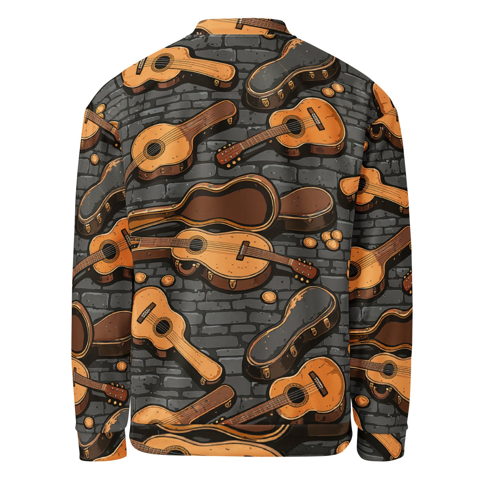 Męska bluza bomber z grafiką gitar akustycznych i futerałów| Zarn.pl Męska bluza bomber z grafiką gitar akustycznych i futerałów - obrazek 3