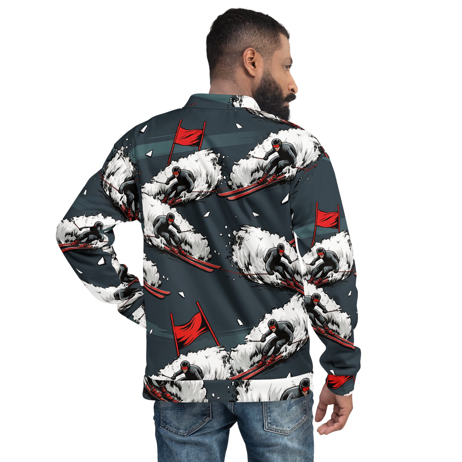 Męska bluza bomber z grafiką narciarza slalomowego| Zarn.pl Męska bluza bomber z grafiką narciarza slalomowego - obrazek 6