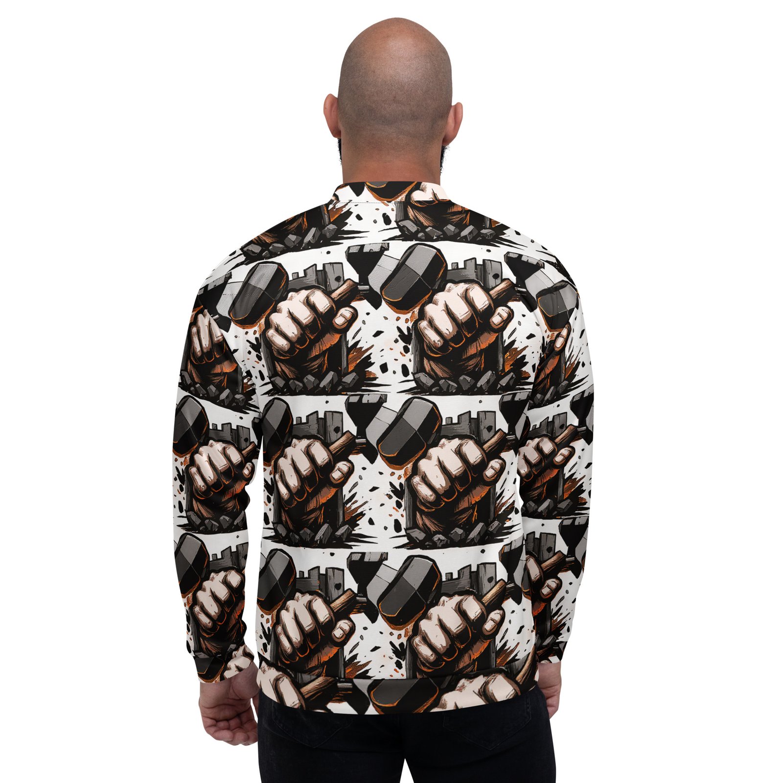 Męska bluza bomber z grafiką zaciśniętej pięści przebijającej kamienny mur| Zarn.pl Męska bluza bomber z grafiką zaciśniętej pięści przebijającej kamienny mur - obrazek 6