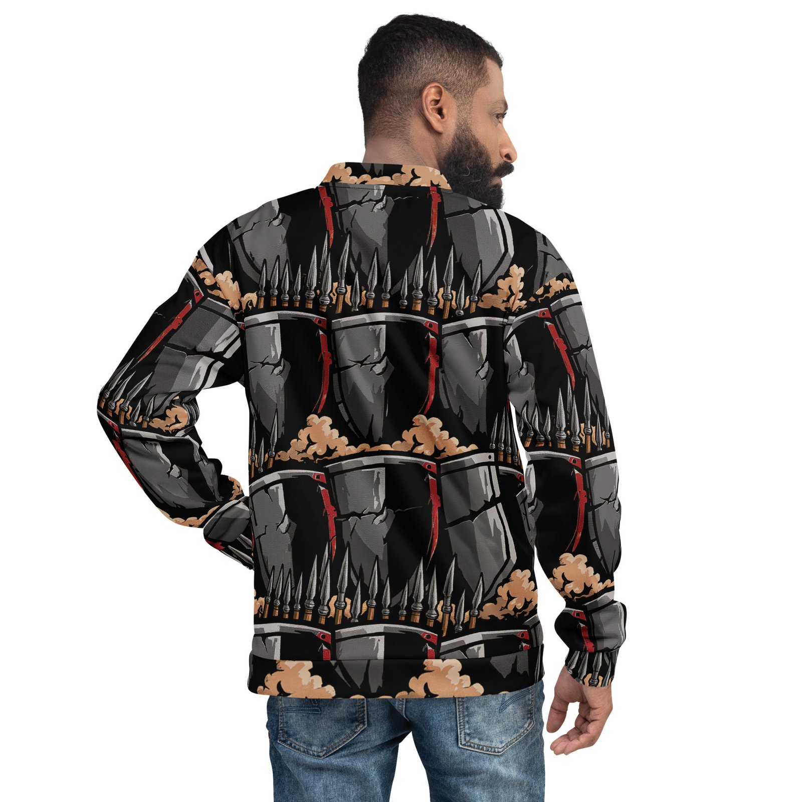 Męska bluza bomber z grafiką tarcz i włóczni średniowiecznych| Zarn.pl Męska bluza bomber z grafiką tarcz i włóczni średniowiecznych - obrazek 6