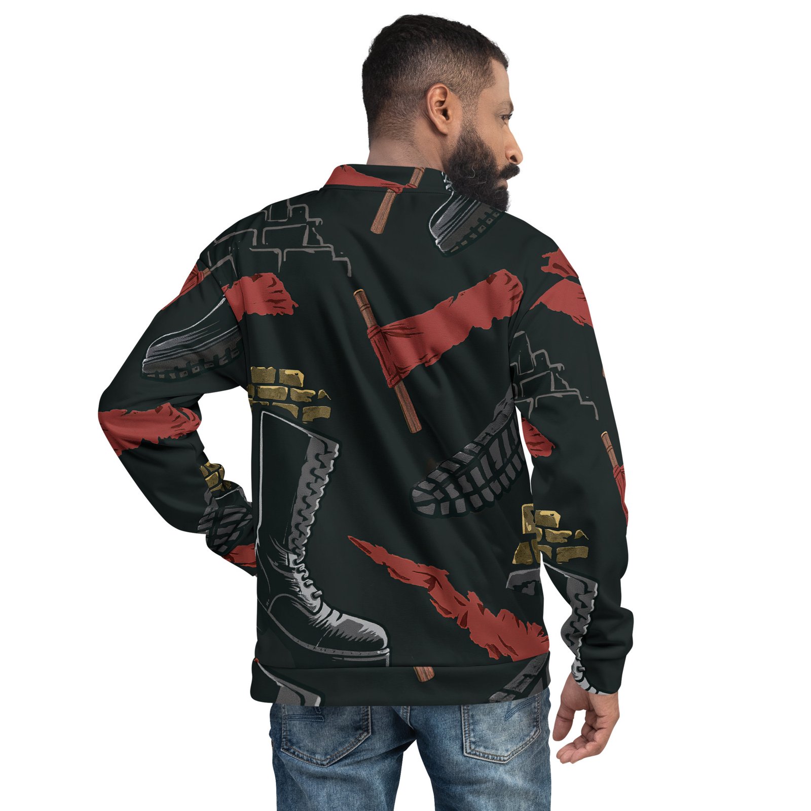 Męska bluza bomber z grafiką glanów i czerwonych flag protestacyjnych| Zarn.pl Męska bluza bomber z grafiką glanów i czerwonych flag protestacyjnych - obrazek 6