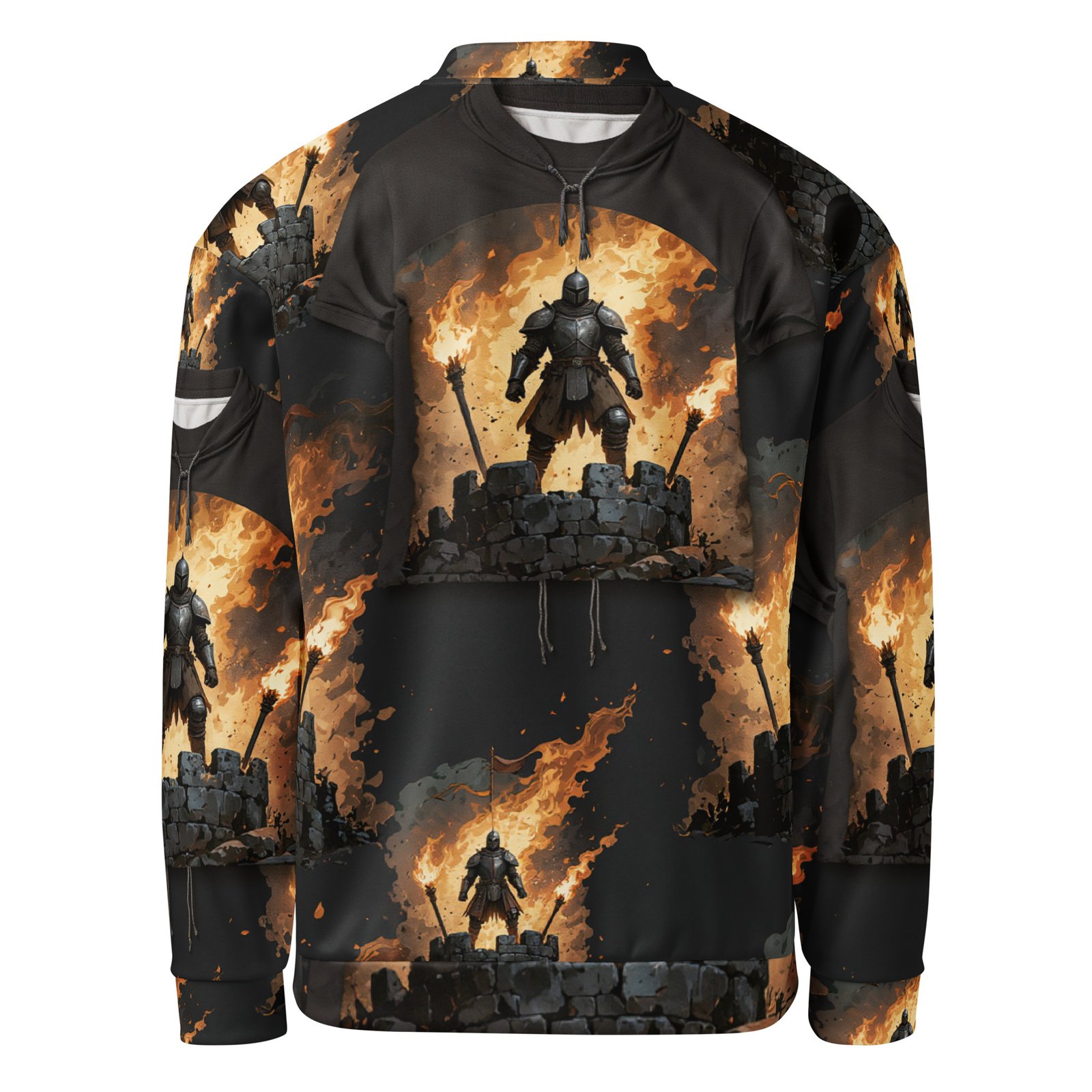 Męska bluza bomber z grafiką rycerza na płonących murach zamku| Zarn.pl Męska bluza bomber z grafiką rycerza na płonących murach zamku - obrazek 3