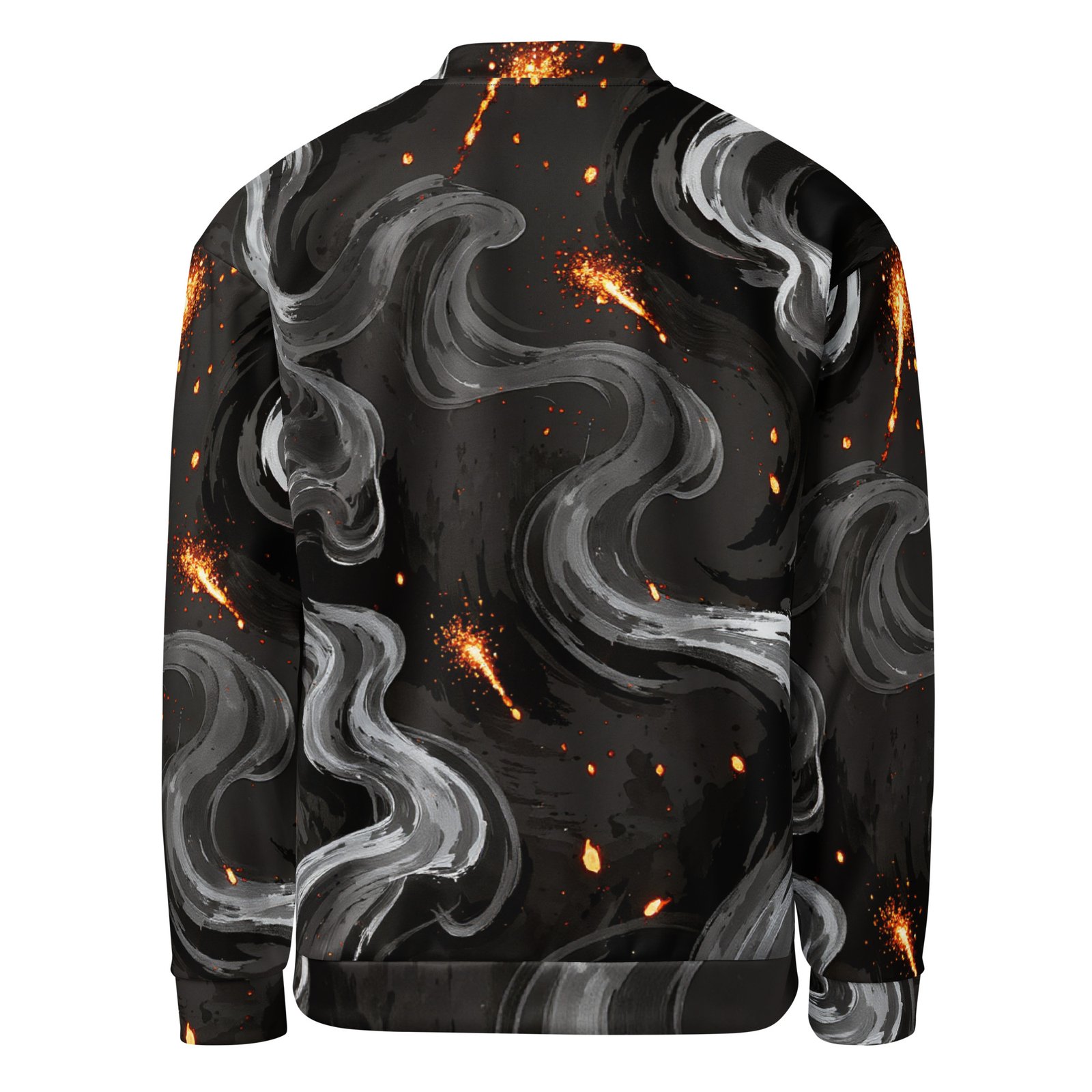 Męska bluza bomber z grafiką abstrakcyjnych smug dymu i iskier| Zarn.pl Męska bluza bomber z grafiką abstrakcyjnych smug dymu i iskier - obrazek 3