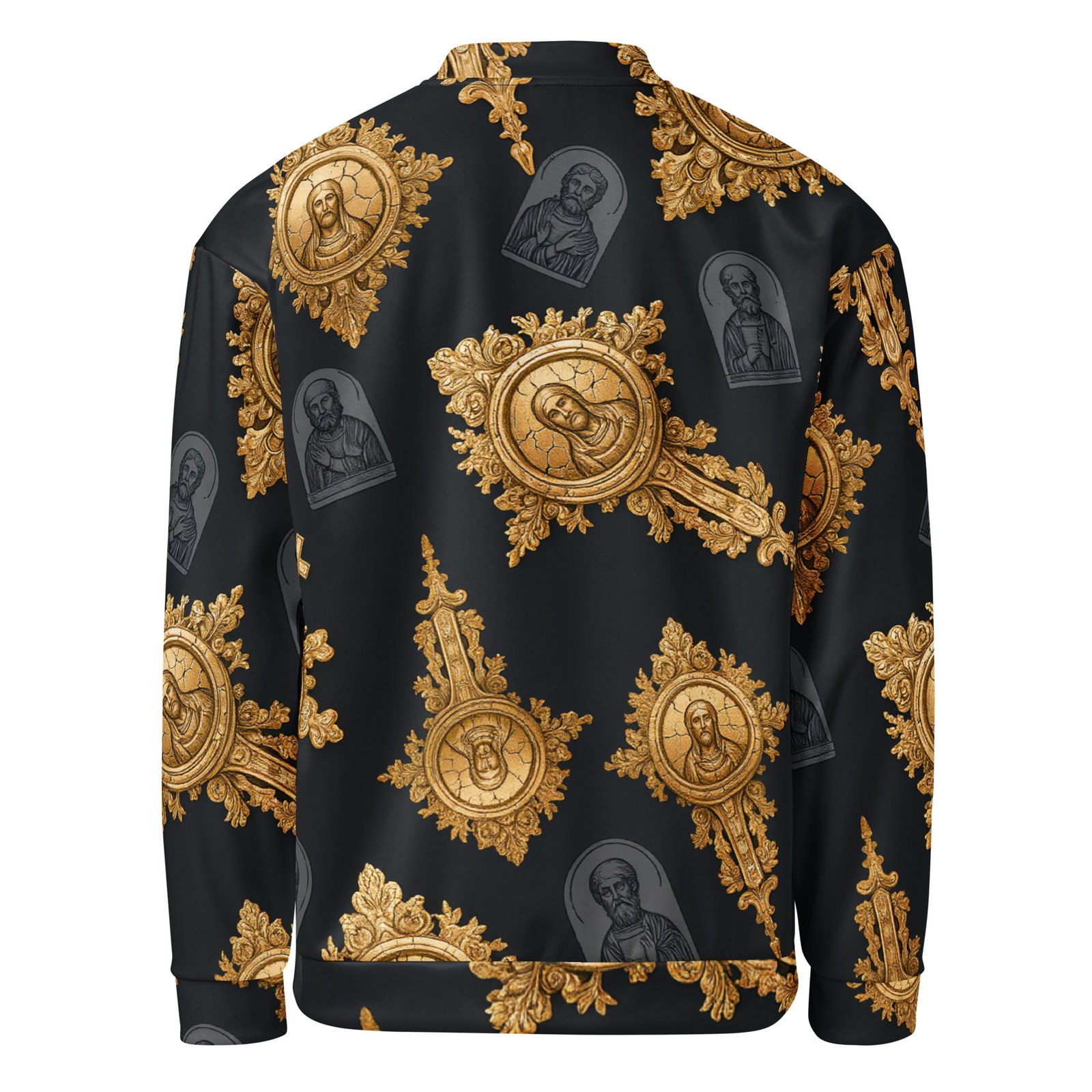 Męska bluza bomber z grafiką złotych ikon i ornamentów sakralnych| Zarn.pl Męska bluza bomber z grafiką złotych ikon i ornamentów sakralnych - obrazek 3