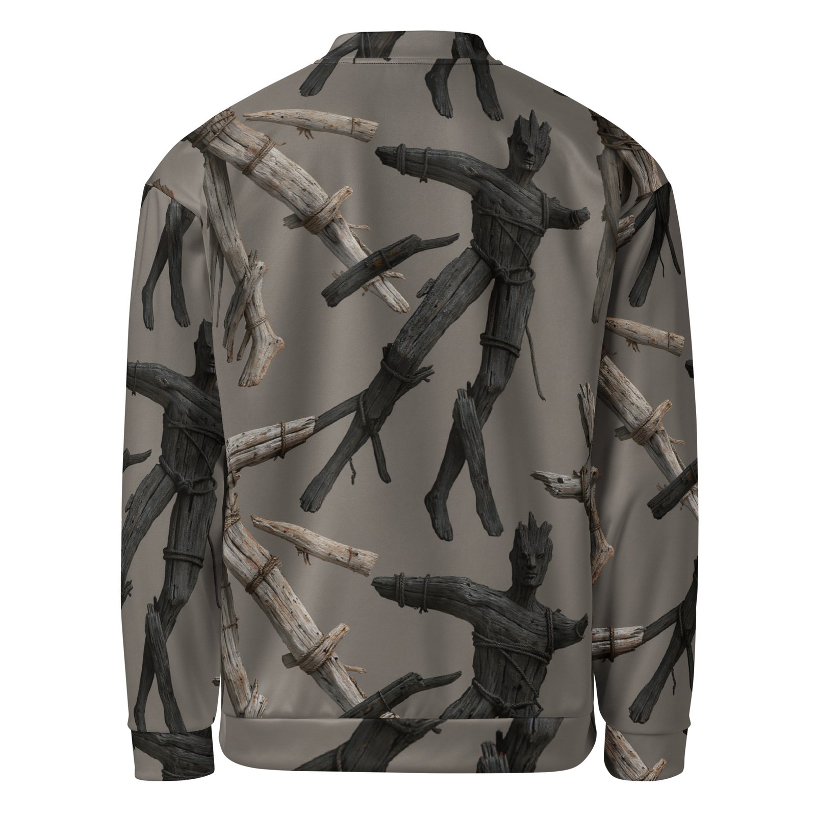 Męska bluza bomber z grafiką drewnianych kukieł i związanych gałęzi| Zarn.pl Męska bluza bomber z grafiką drewnianych kukieł i związanych gałęzi - obrazek 3