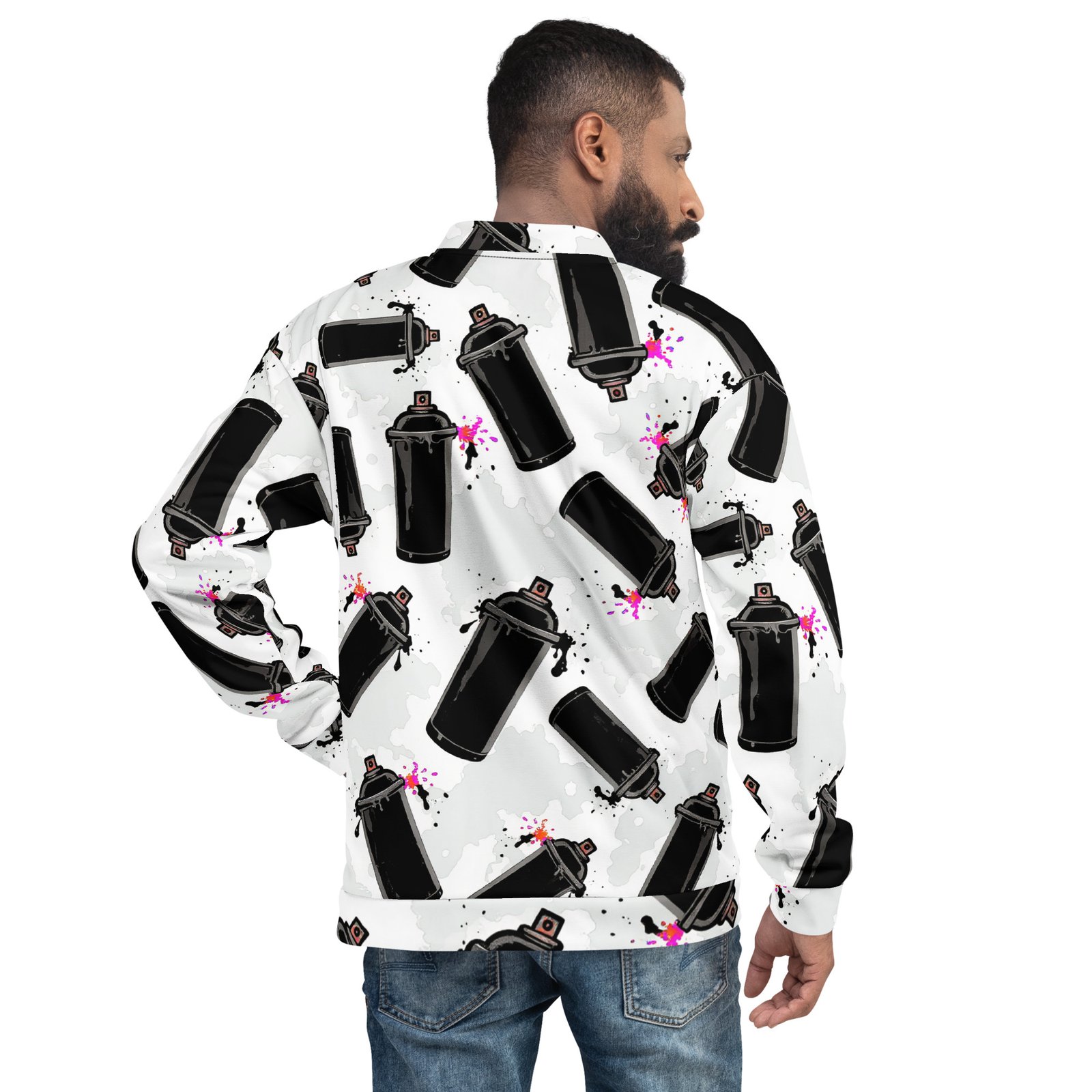 Męska bluza bomber z grafiką puszek sprayu i street artu| Zarn.pl Męska bluza bomber z grafiką puszek sprayu i street artu - obrazek 6