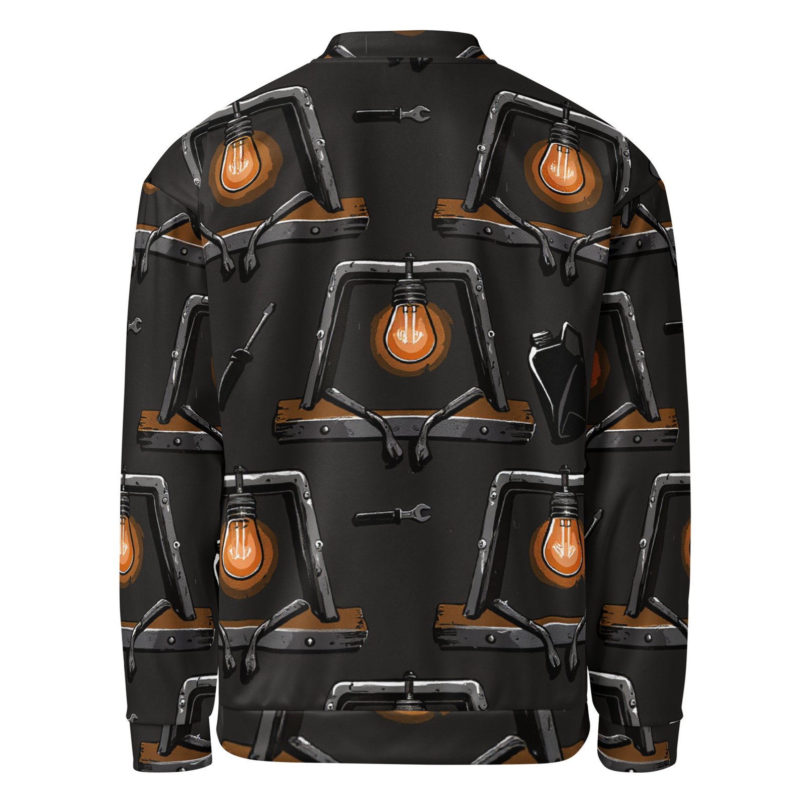 Męska bluza bomber z grafiką industrialnych lamp i narzędzi| Zarn.pl Męska bluza bomber z grafiką industrialnych lamp i narzędzi - obrazek 3