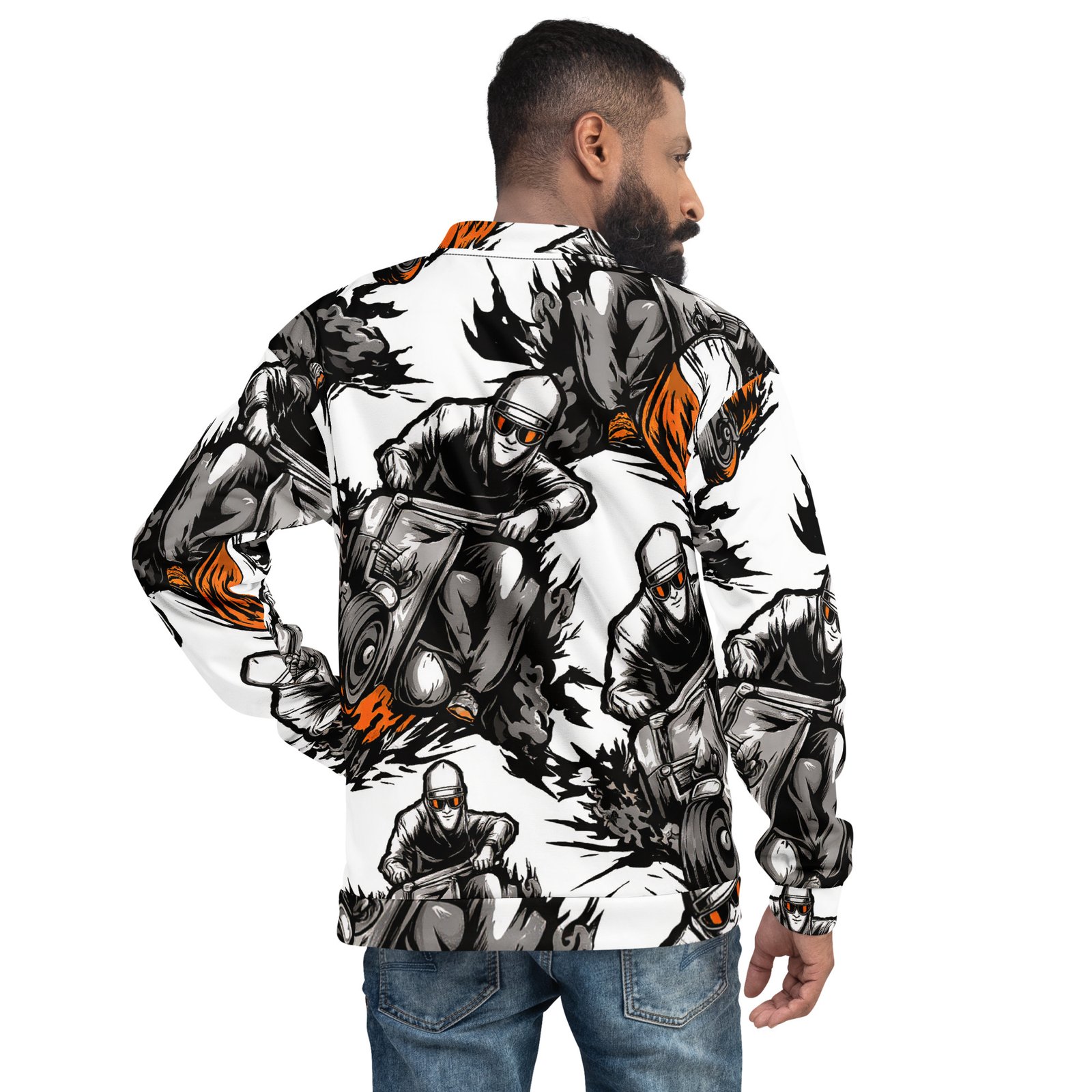Męska bluza bomber z grafiką motocyklisty w stylu komiksowym| Zarn.pl Męska bluza bomber z grafiką motocyklisty w stylu komiksowym - obrazek 6