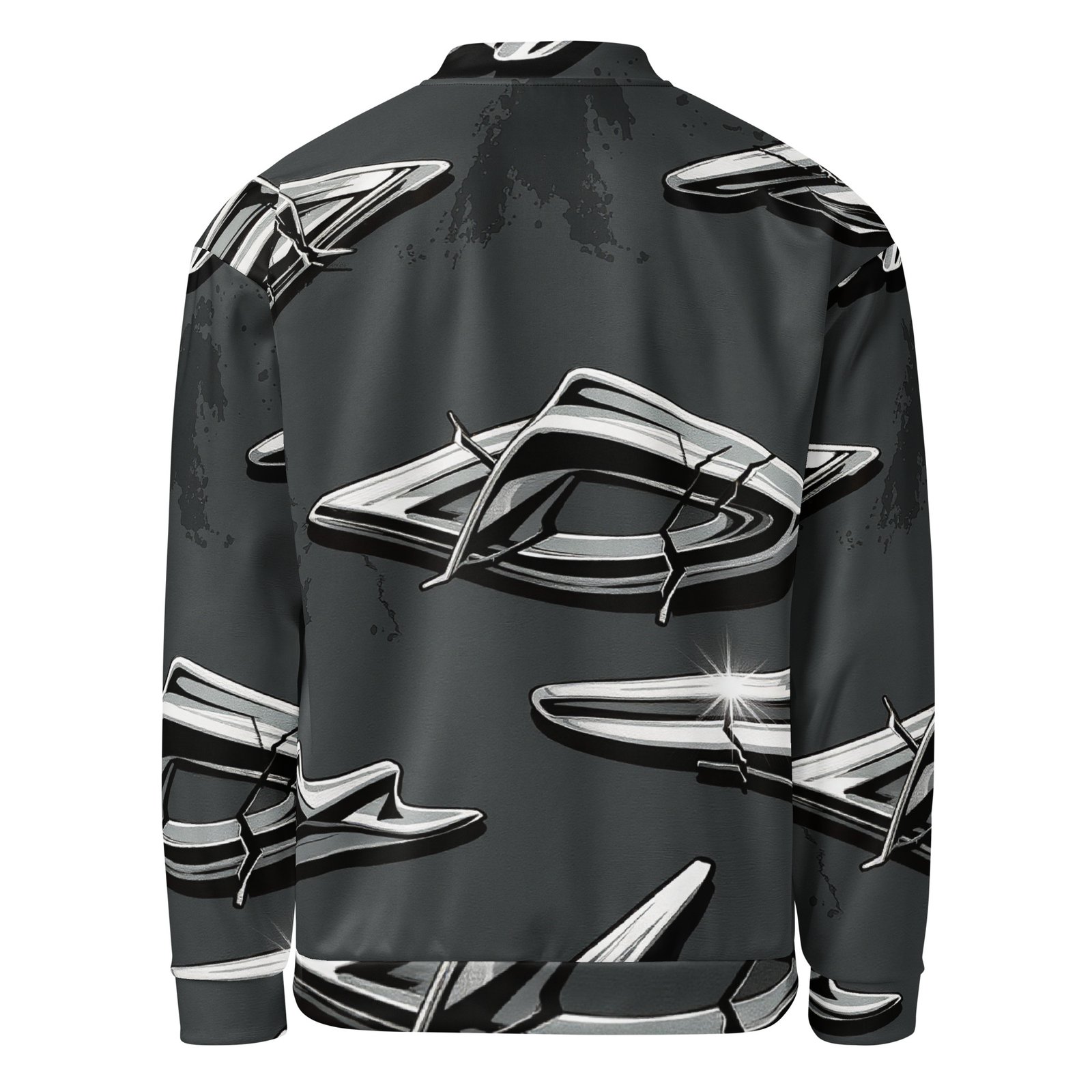 Męska bluza bomber z grafiką srebrnych chromowanych emblematów| Zarn.pl Męska bluza bomber z grafiką srebrnych chromowanych emblematów - obrazek 3