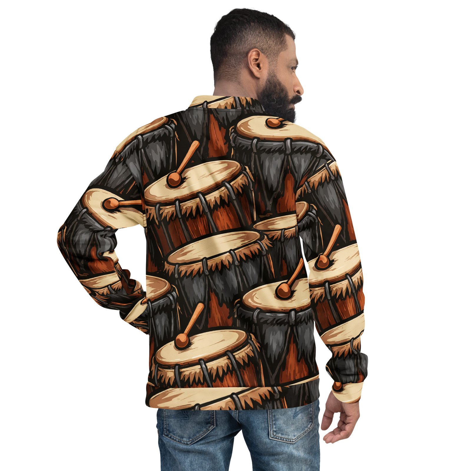 Męska bluza bomber z grafiką afrykańskich bębnów| Zarn.pl Męska bluza bomber z grafiką afrykańskich bębnów - obrazek 6