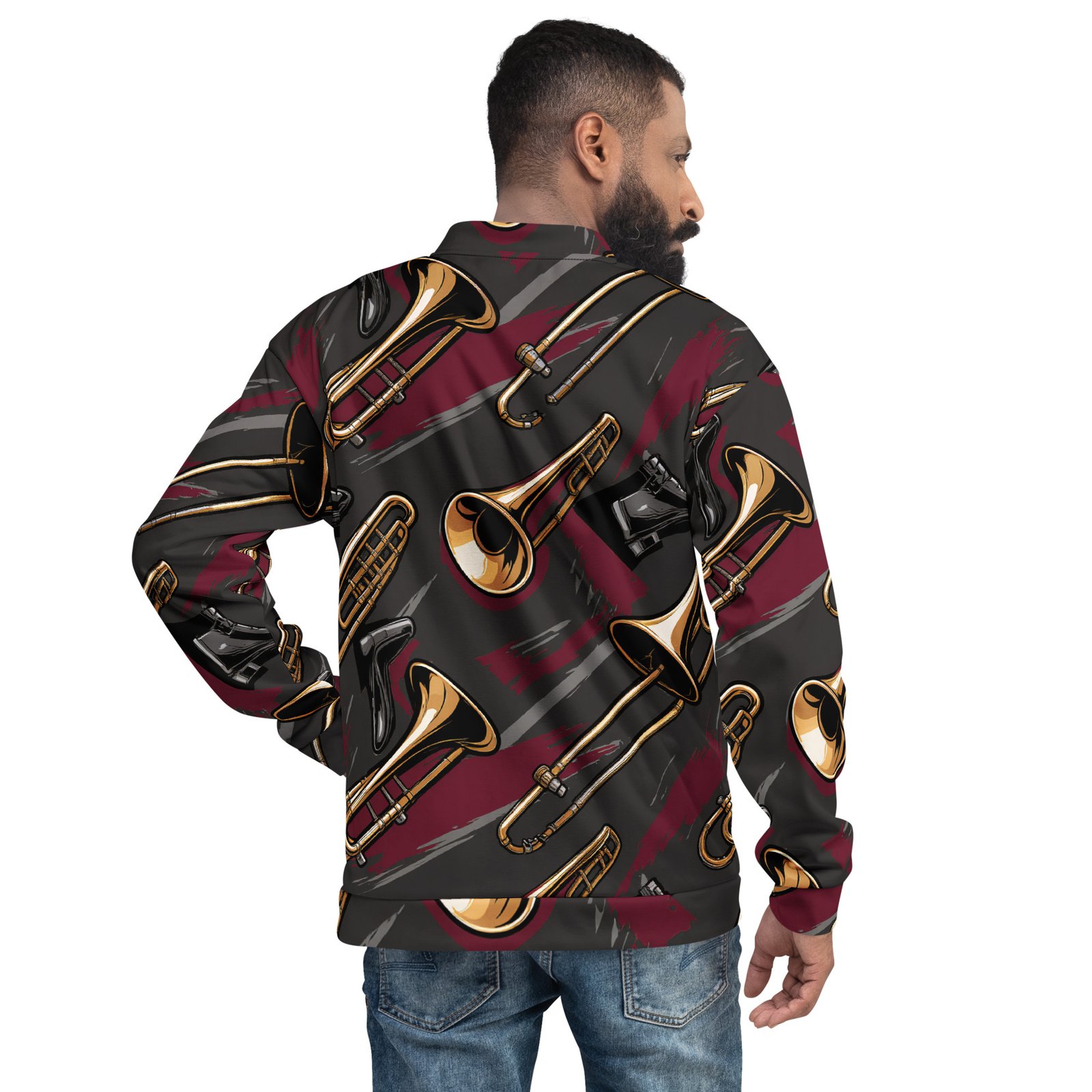 Męska bluza bomber z grafiką instrumentów dętych| Zarn.pl Męska bluza bomber z grafiką instrumentów dętych - obrazek 6