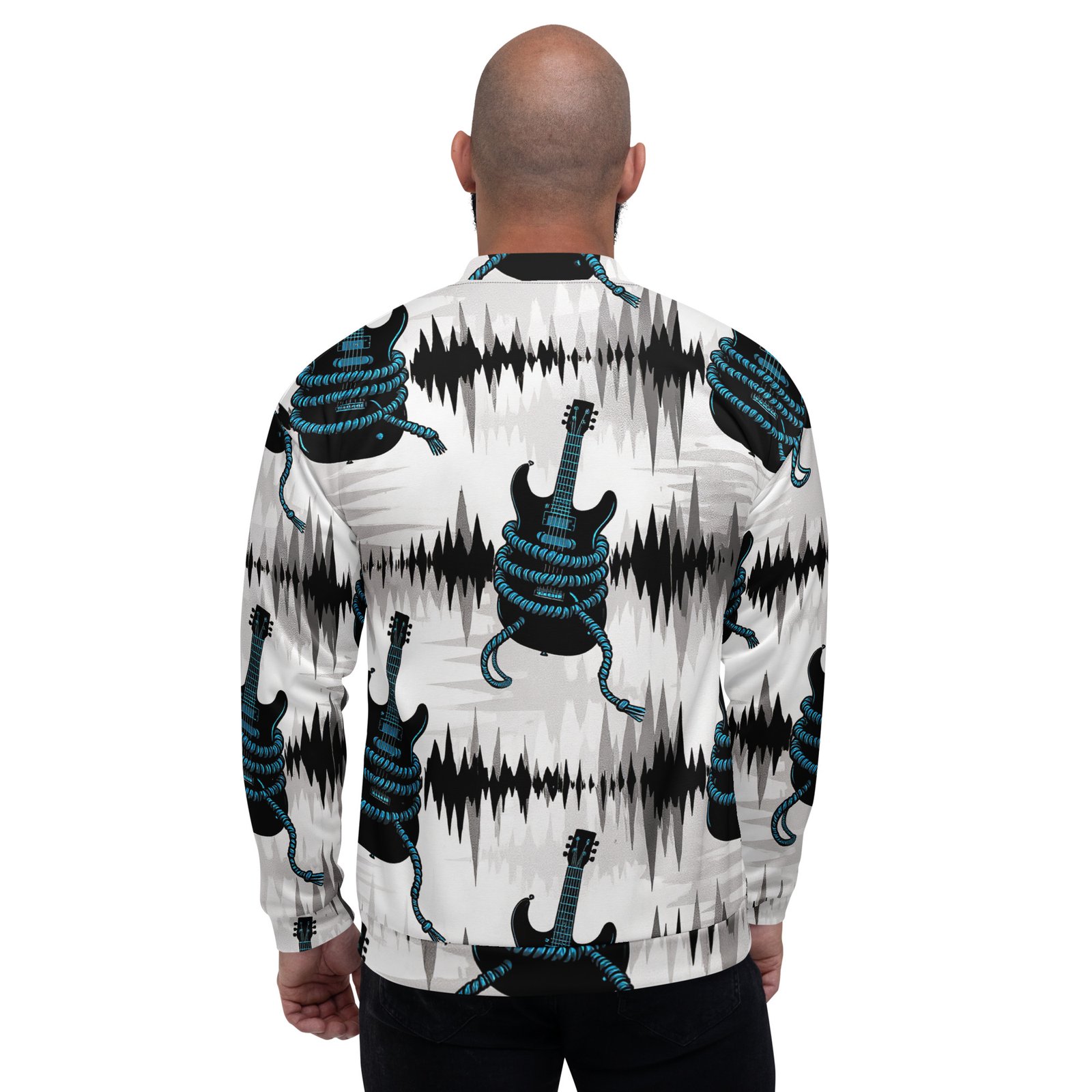 Męska bluza bomber z grafiką gitary elektrycznej i fal dźwiękowych| Zarn.pl Męska bluza bomber z grafiką gitary elektrycznej i fal dźwiękowych - obrazek 6