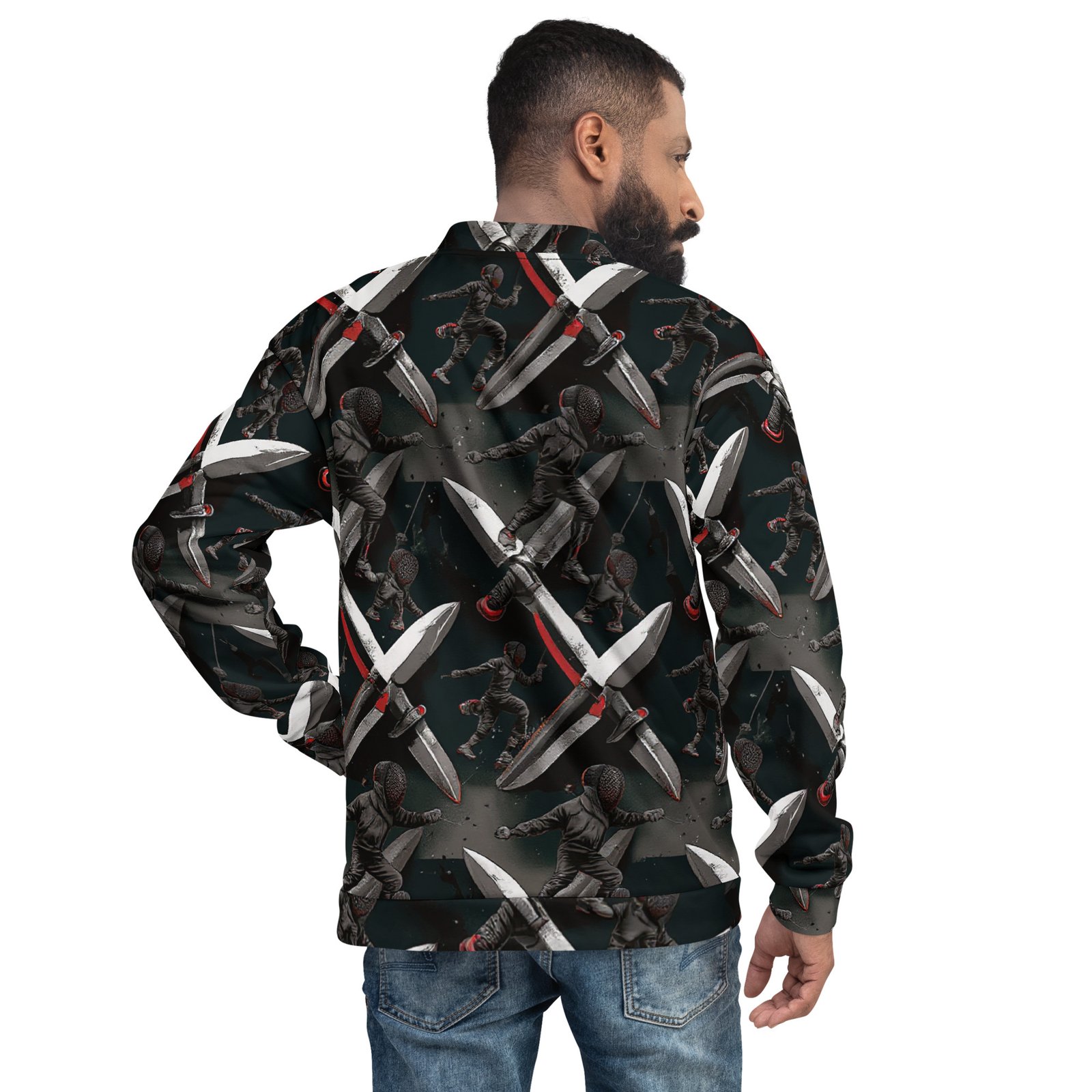 Męska bluza bomber z grafiką szermierzy i ozdobnych ostrzy| Zarn.pl Męska bluza bomber z grafiką szermierzy i ozdobnych ostrzy - obrazek 6