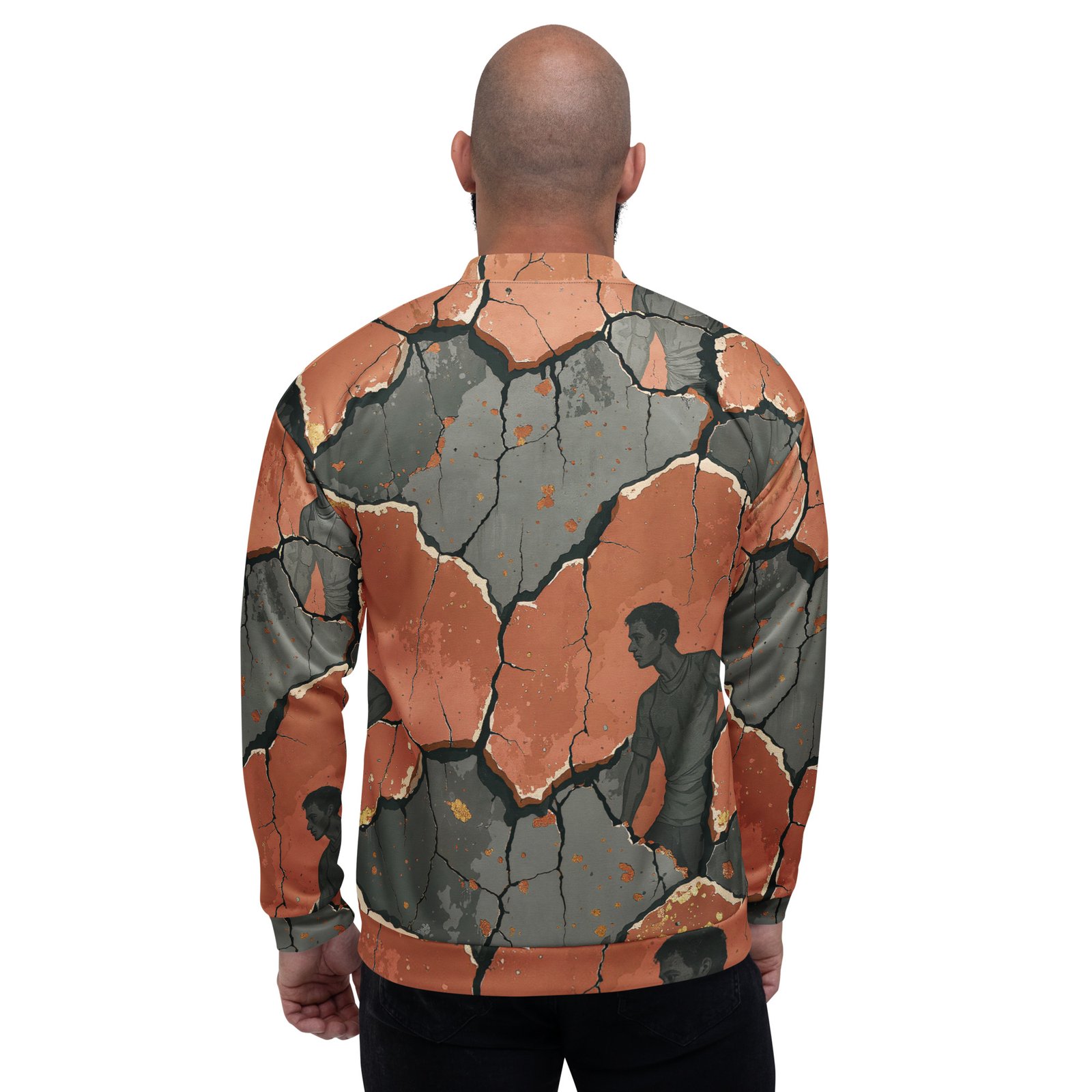 Męska bluza bomber z grafiką pękającego muru i sylwetki człowieka| Zarn.pl Męska bluza bomber z grafiką pękającego muru i sylwetki człowieka - obrazek 7