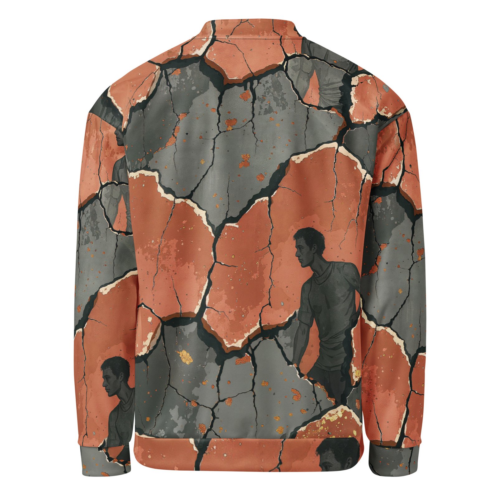 Męska bluza bomber z grafiką pękającego muru i sylwetki człowieka| Zarn.pl Męska bluza bomber z grafiką pękającego muru i sylwetki człowieka - obrazek 3