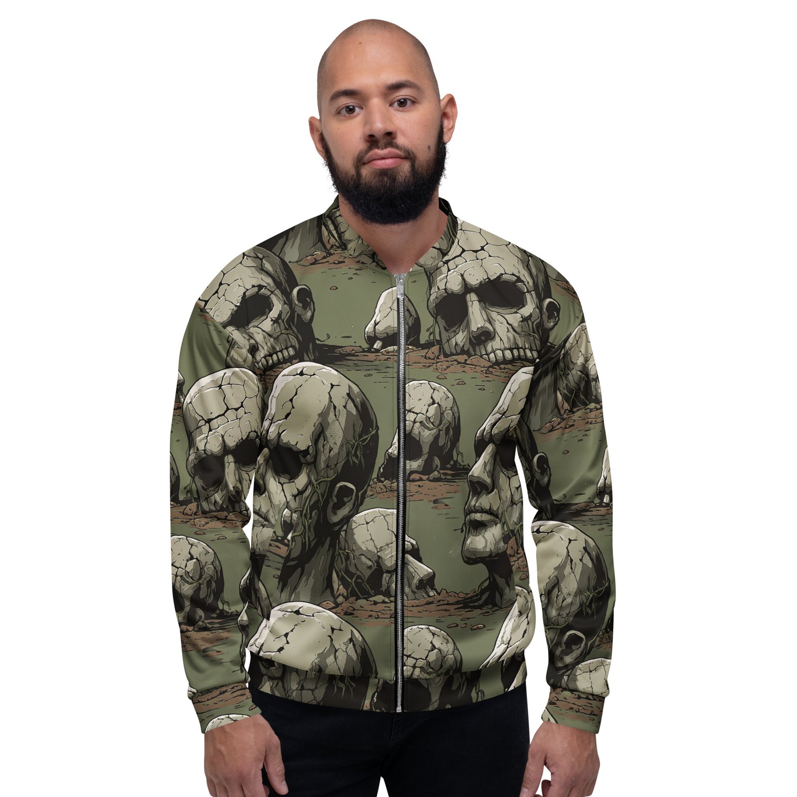 Męska bluza bomber z grafiką czaszek w postapokaliptycznym stylu| Zarn.pl Męska bluza bomber z grafiką czaszek w postapokaliptycznym stylu - obrazek 6