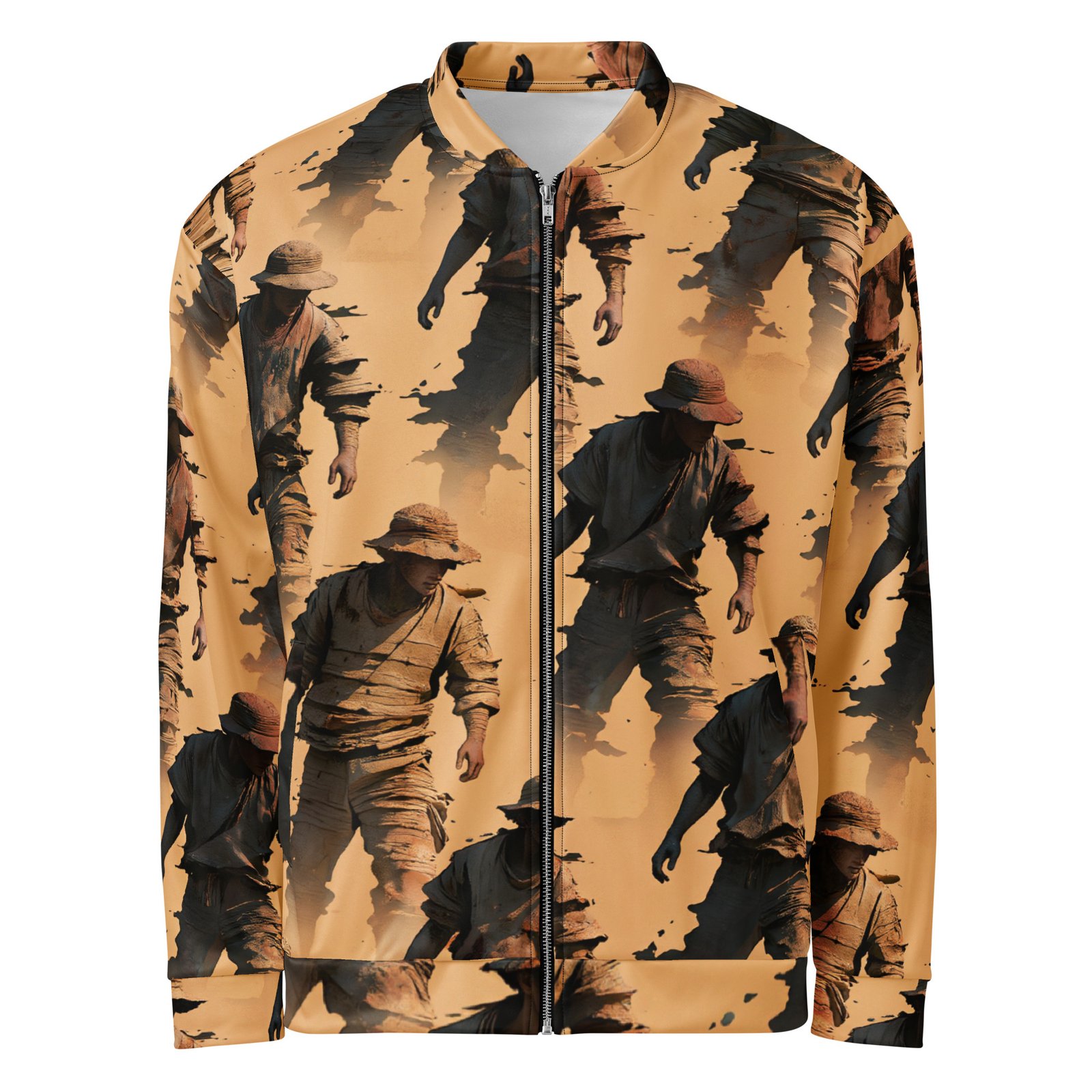 Męska bluza bomber z grafiką tajemniczych postaci w pustynnym klimacie| Zarn.pl Męska bluza bomber z grafiką tajemniczych postaci w pustynnym klimacie - obrazek 2