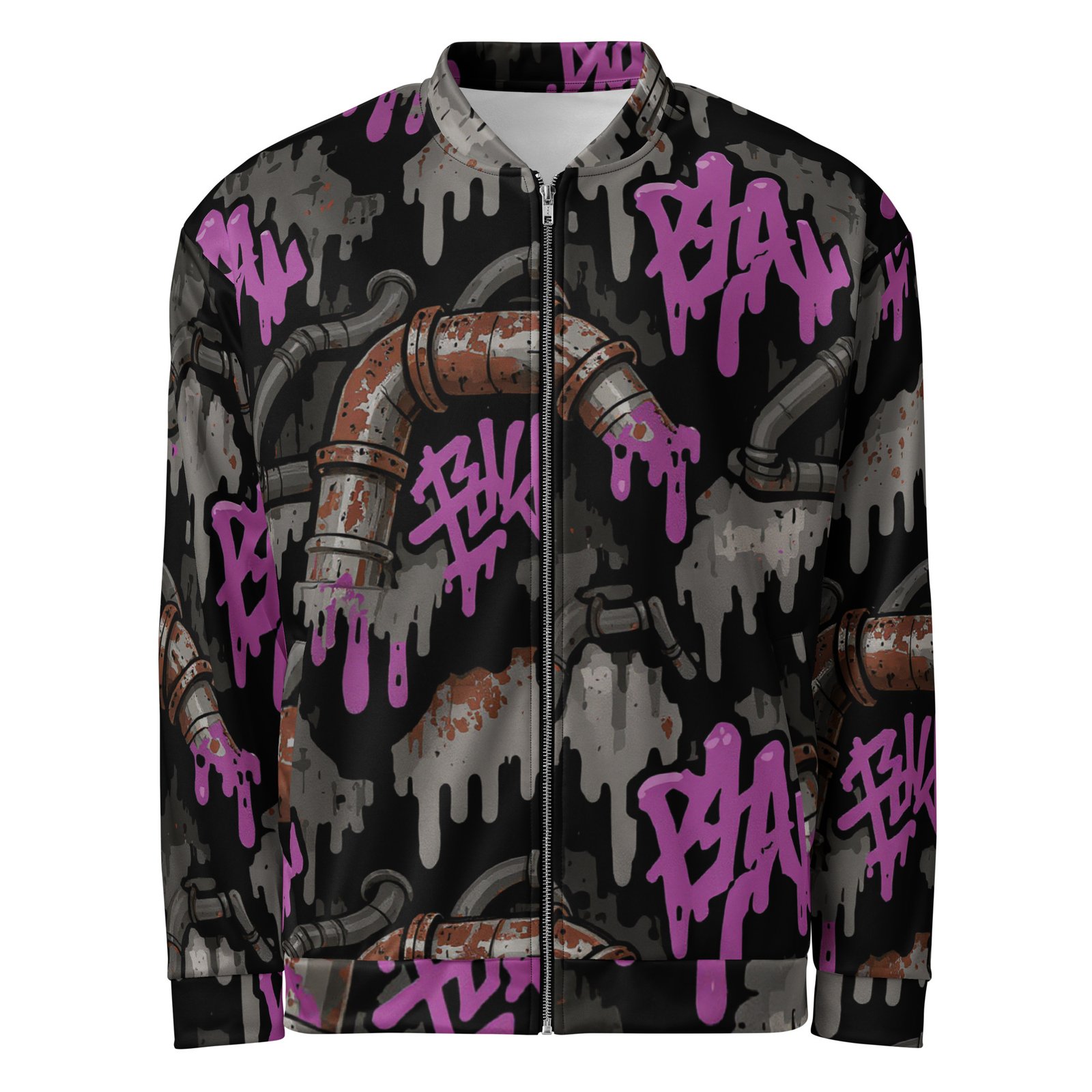 Męska bluza bomber z grafiką graffiti i industrialnych rur| Zarn.pl Męska bluza bomber z grafiką graffiti i industrialnych rur - obrazek 2