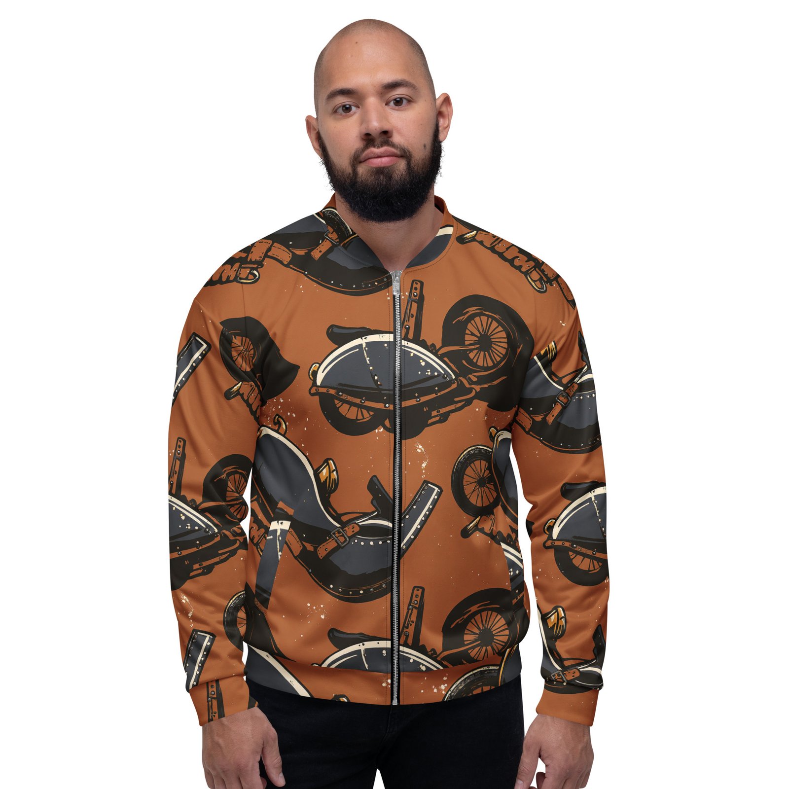 Męska bluza bomber z grafiką klasycznych motocykli w stylu vintage| Zarn.pl męska bluza bomber z grafiką klasycznych motocykli w stylu vintage