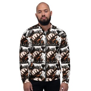 męska bluza bomber z grafiką zaciśniętej pięści przebijającej kamienny mur