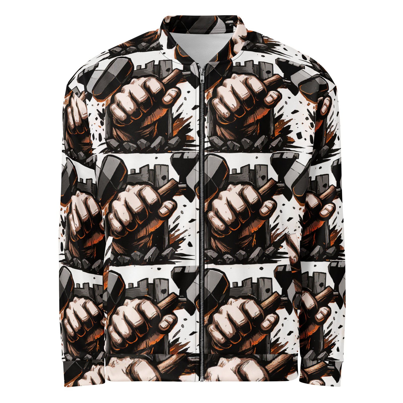 Męska bluza bomber z grafiką zaciśniętej pięści przebijającej kamienny mur| Zarn.pl Męska bluza bomber z grafiką zaciśniętej pięści przebijającej kamienny mur - obrazek 2