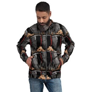 męska bluza bomber z grafiką tarcz i włóczni średniowiecznych