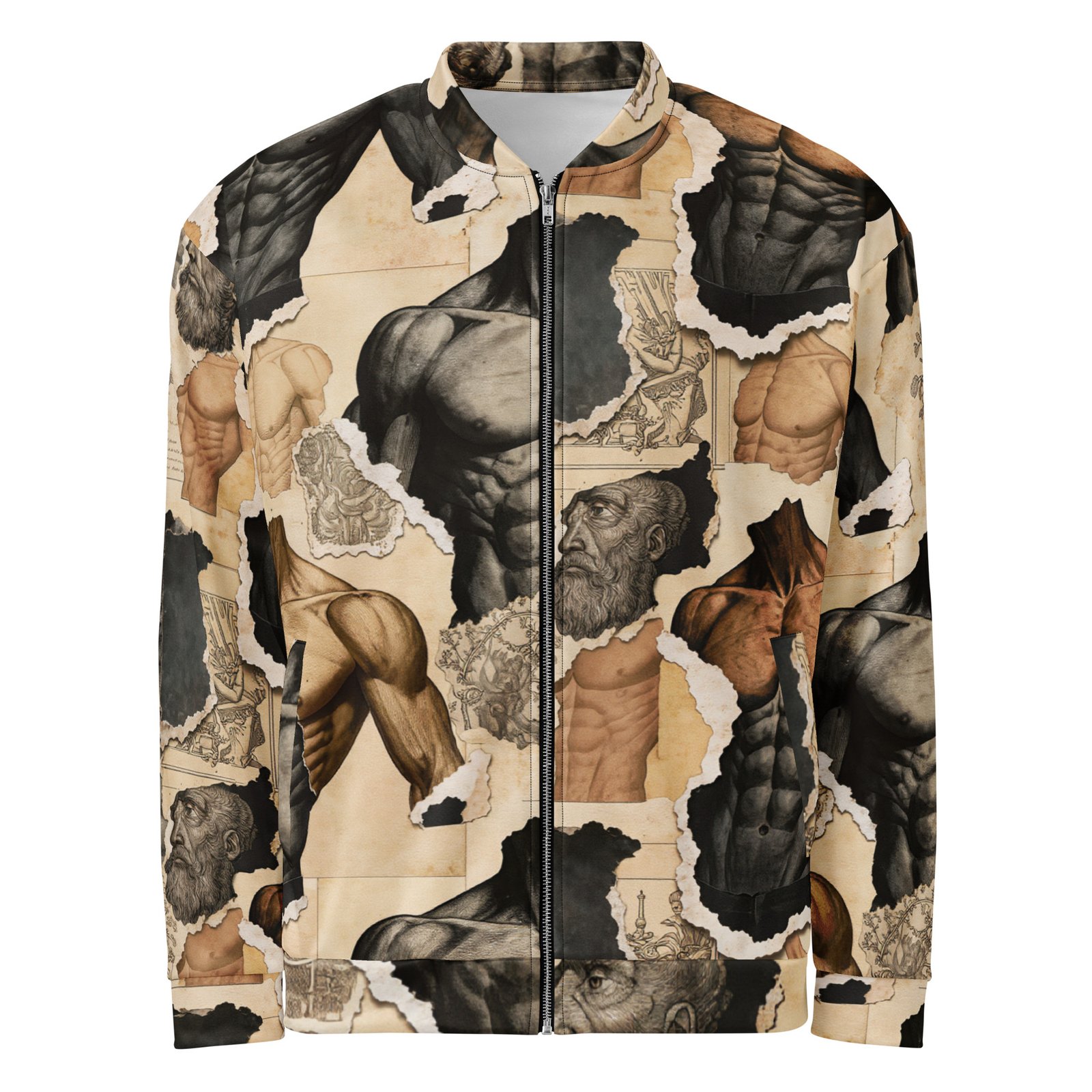 Męska bluza bomber z grafiką szkiców anatomii i renesansowych rycin| Zarn.pl Męska bluza bomber z grafiką szkiców anatomii i renesansowych rycin - obrazek 2