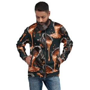 męska bluza bomber z grafiką płynnego metalu w przemysłowym stylu