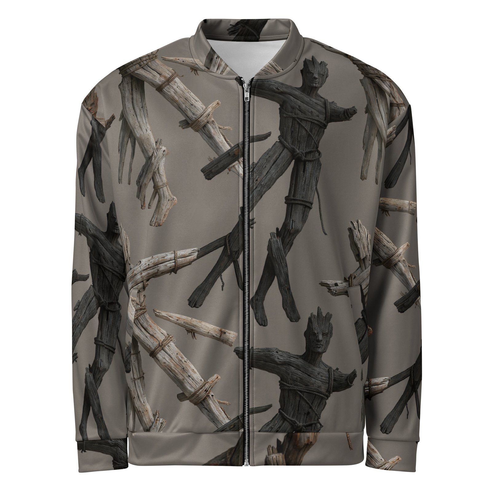 Męska bluza bomber z grafiką drewnianych kukieł i związanych gałęzi| Zarn.pl Męska bluza bomber z grafiką drewnianych kukieł i związanych gałęzi - obrazek 2