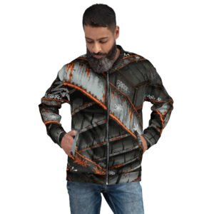 męska bluza bomber z grafiką industrialnej konstrukcji i graffiti