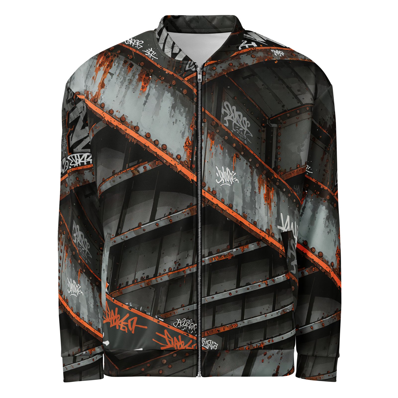 Męska bluza bomber z grafiką industrialnej konstrukcji i graffiti| Zarn.pl Męska bluza bomber z grafiką industrialnej konstrukcji i graffiti - obrazek 2