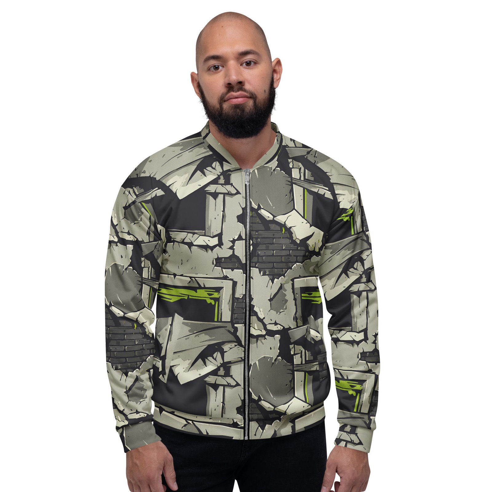 Męska bluza bomber z grafiką zniszczonego muru i pękającego betonu| Zarn.pl Męska bluza bomber z grafiką zniszczonego muru i pękającego betonu - obrazek 6