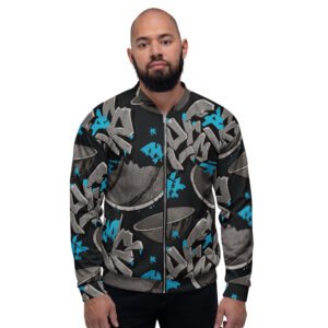 męska bluza bomber z grafiką graffiti i betonowych liter 3D