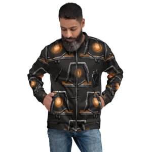 męska bluza bomber z grafiką industrialnych lamp i narzędzi