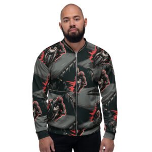 męska bluza bomber z grafiką motocyklistów na górskiej trasie