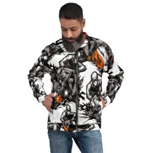 męska bluza bomber z grafiką motocyklisty w stylu komiksowym