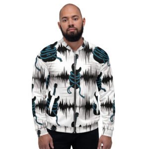 męska bluza bomber z grafiką gitary elektrycznej i fal dźwiękowych