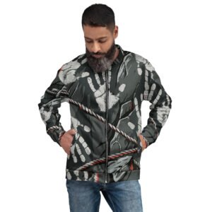 męska bluza bomber z grafiką odcisków dłoni na skalnym tle