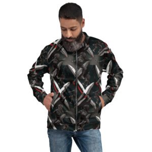 męska bluza bomber z grafiką szermierzy i ozdobnych ostrzy