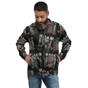 męska bluza bomber z grafiką średniowiecznych bram i taranów