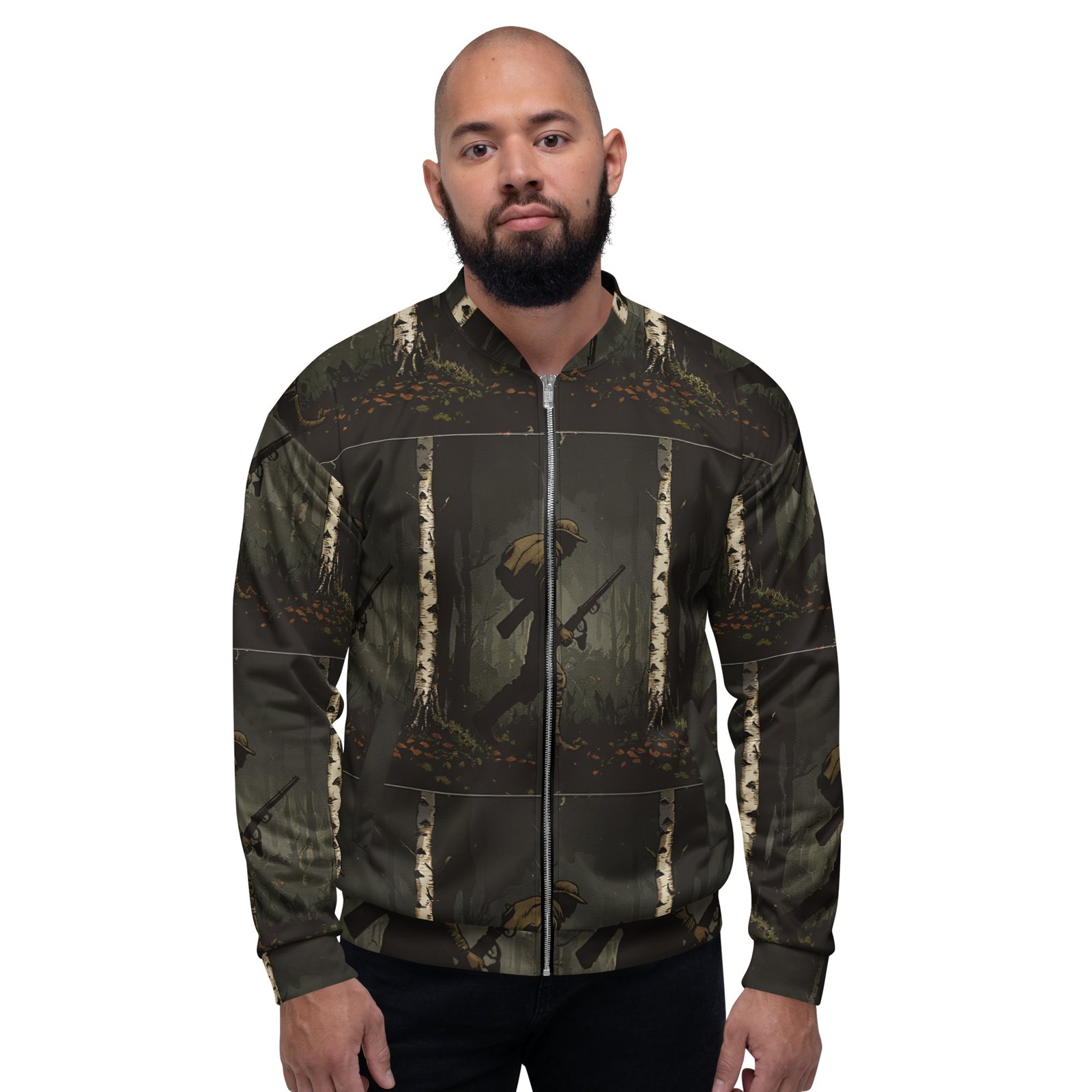 Męska bluza bomber z grafiką żołnierza w lesie| Zarn.pl Męska bluza bomber z grafiką żołnierza w lesie - obrazek 6