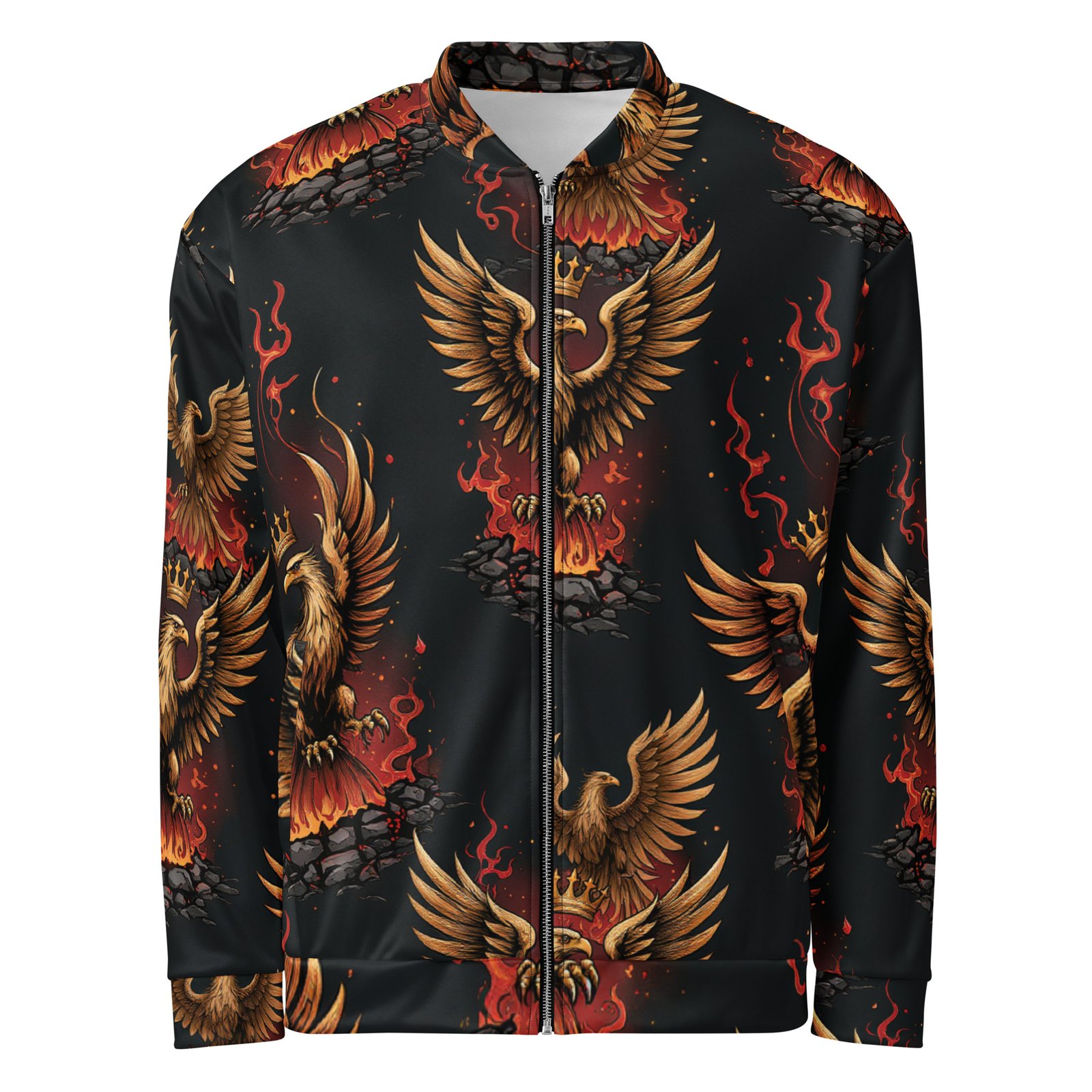 Męska bluza bomber z grafiką złotego orła i płomieni| Zarn.pl Męska bluza bomber z grafiką złotego orła i płomieni - obrazek 2