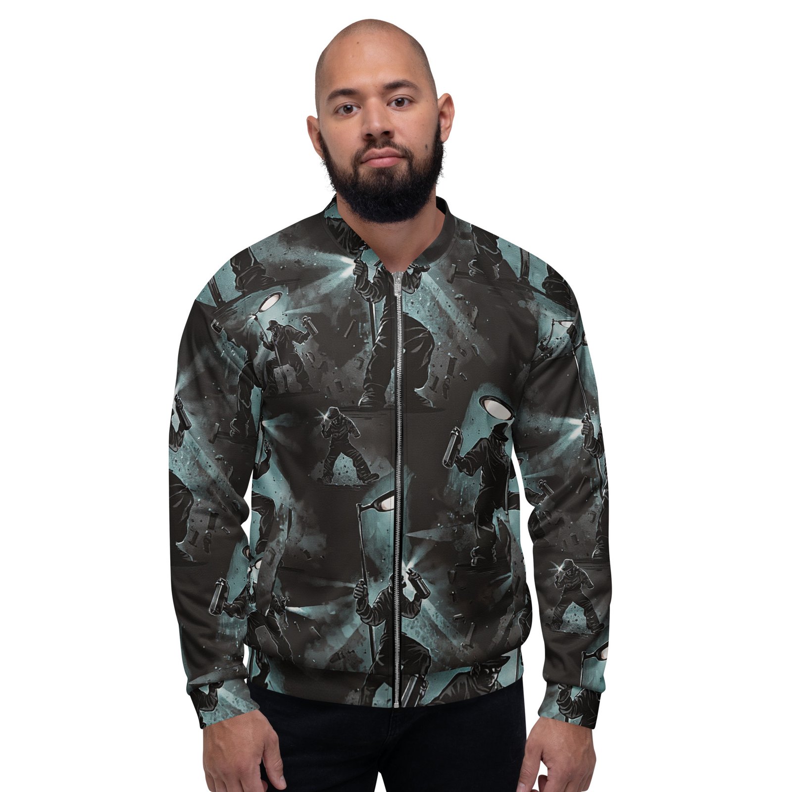 Męska bluza bomber z grafiką street art nocnego graffiti| Zarn.pl Męska bluza bomber z grafiką street art nocnego graffiti - obrazek 6