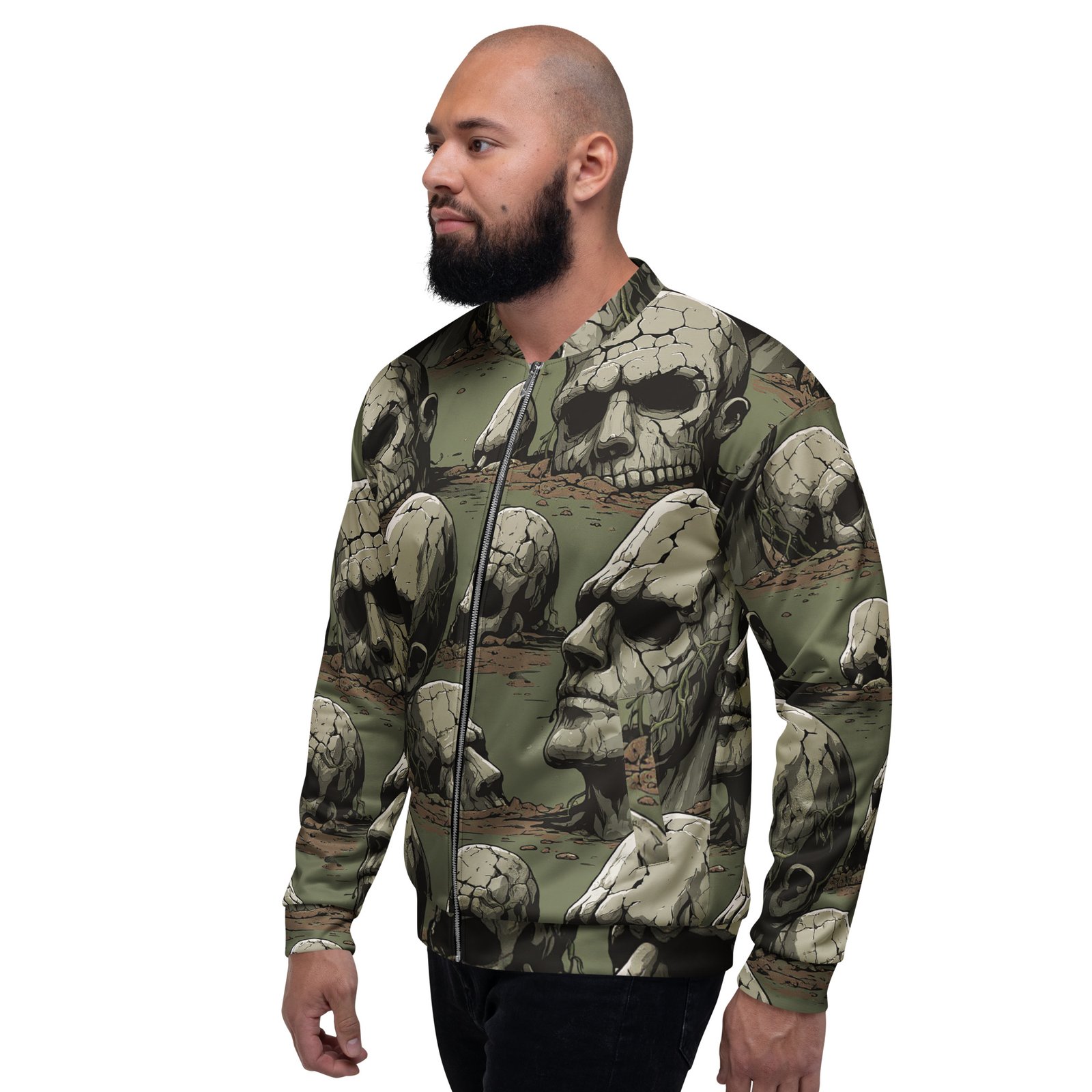Męska bluza bomber z grafiką czaszek w postapokaliptycznym stylu| Zarn.pl Męska bluza bomber z grafiką czaszek w postapokaliptycznym stylu - obrazek 8