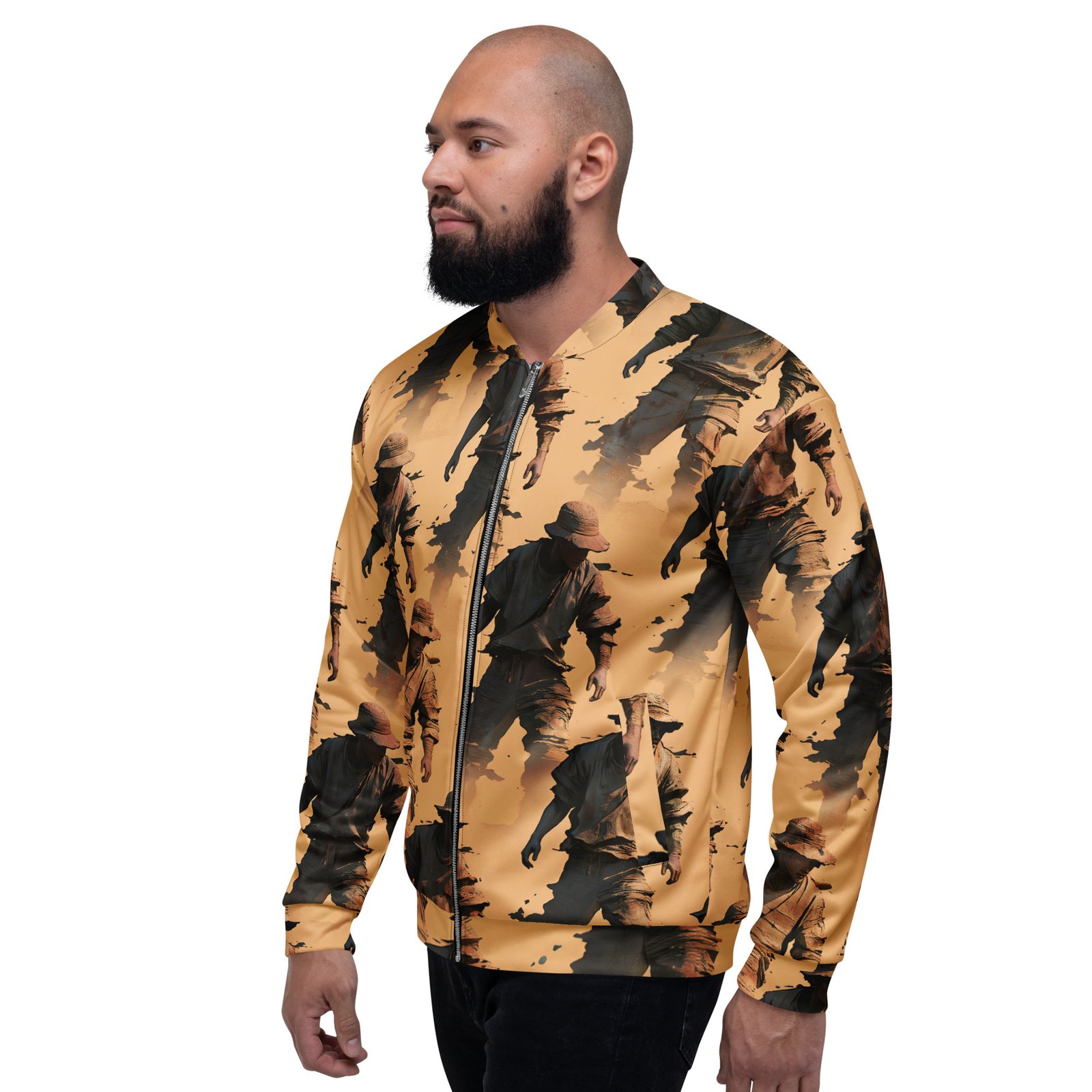 Męska bluza bomber z grafiką tajemniczych postaci w pustynnym klimacie| Zarn.pl Męska bluza bomber z grafiką tajemniczych postaci w pustynnym klimacie - obrazek 8