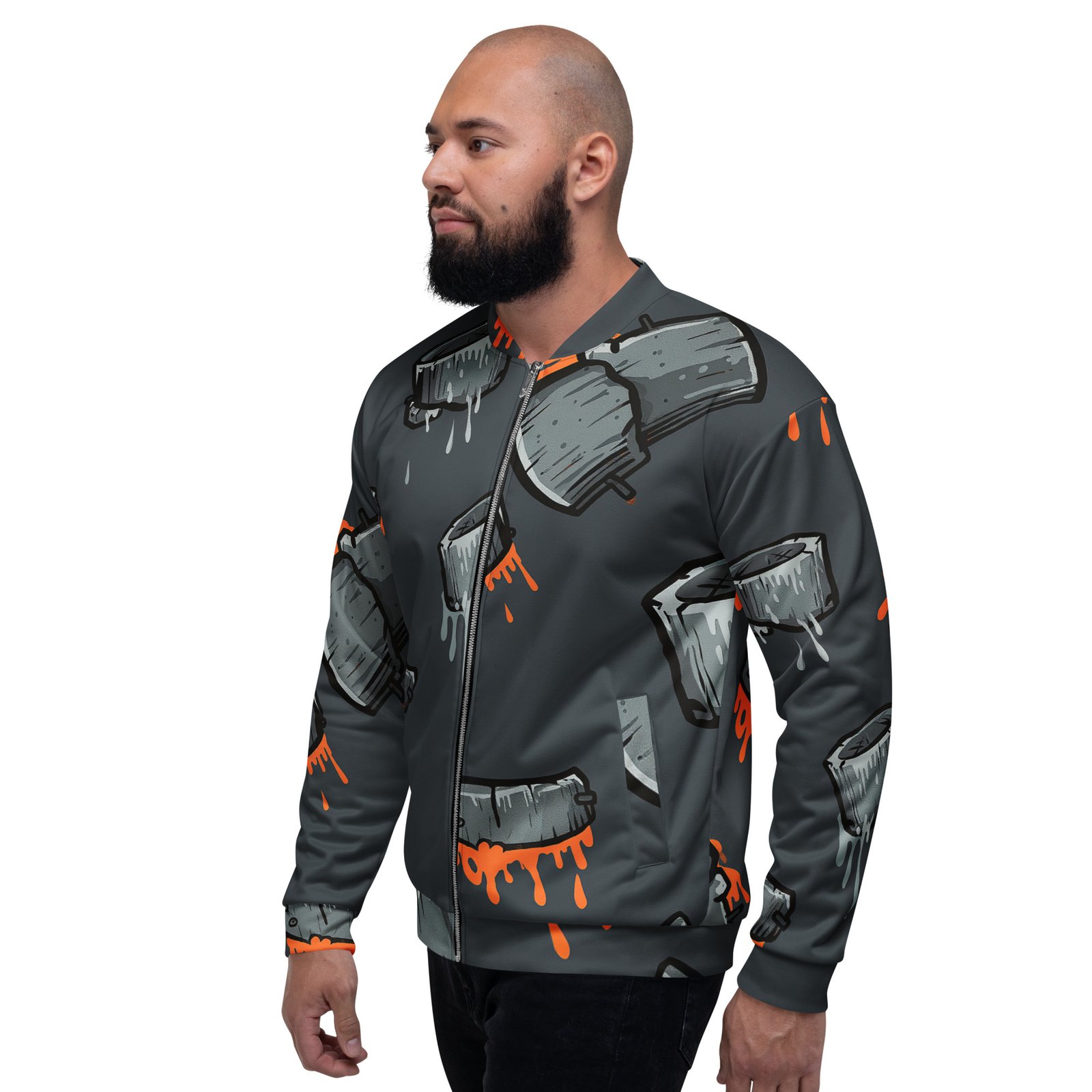 Męska bluza bomber z grafiką tasaków i farby w stylu graffiti| Zarn.pl męska bluza bomber z grafiką tasaków i farby w stylu graffiti
