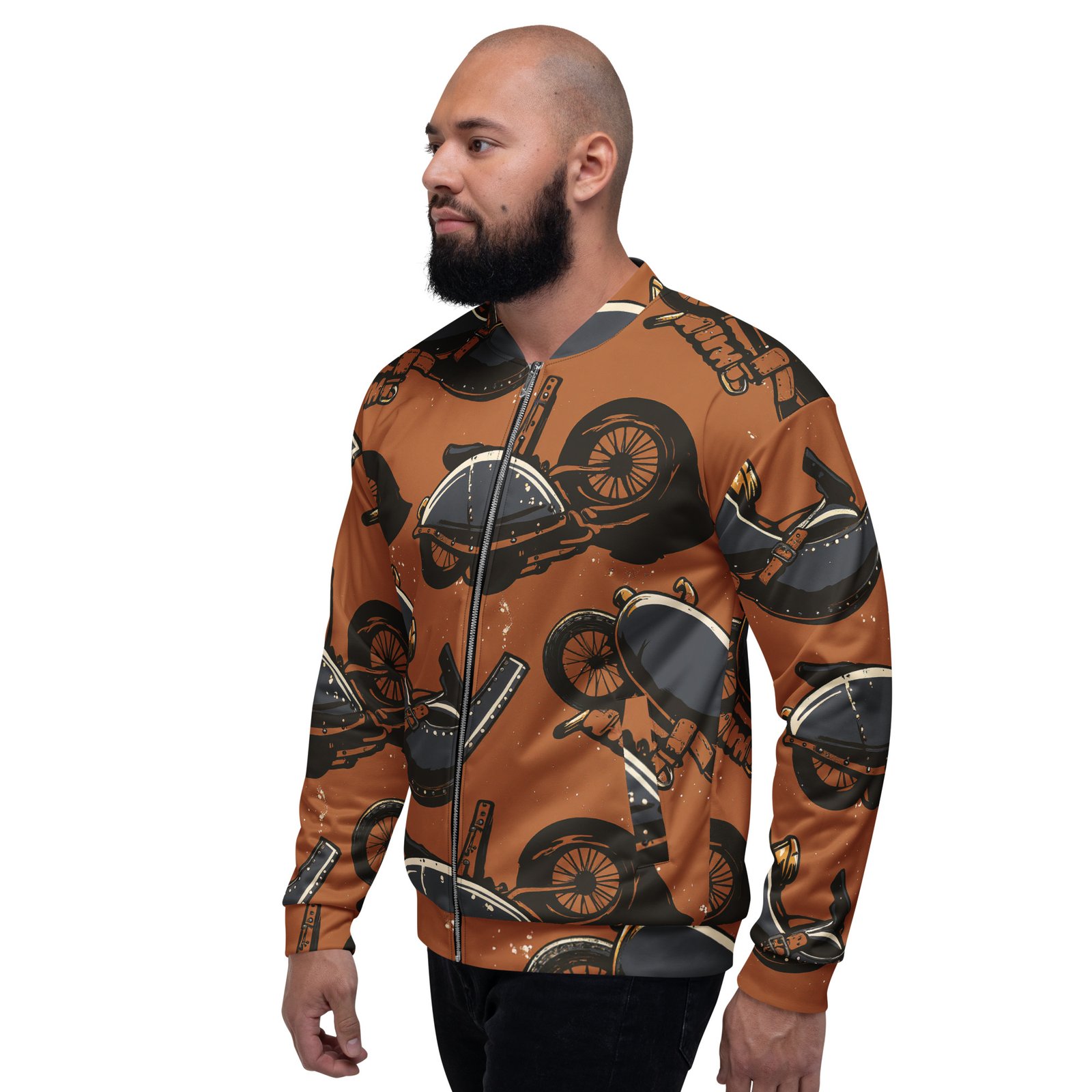 Męska bluza bomber z grafiką klasycznych motocykli w stylu vintage| Zarn.pl Męska bluza bomber z grafiką klasycznych motocykli w stylu vintage - obrazek 8