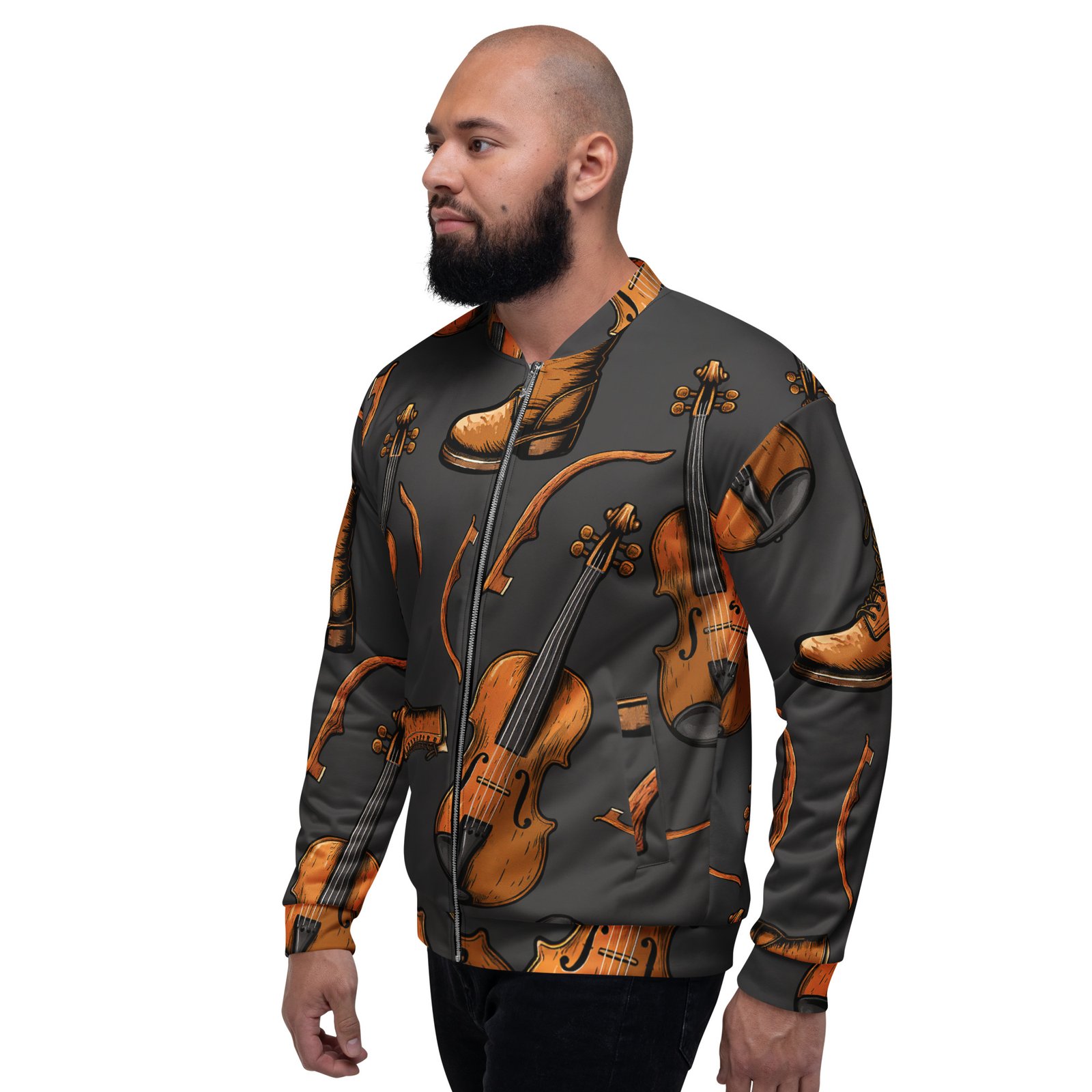Męska bluza bomber z grafiką skrzypiec i tanecznych butów| Zarn.pl Męska bluza bomber z grafiką skrzypiec i tanecznych butów - obrazek 8
