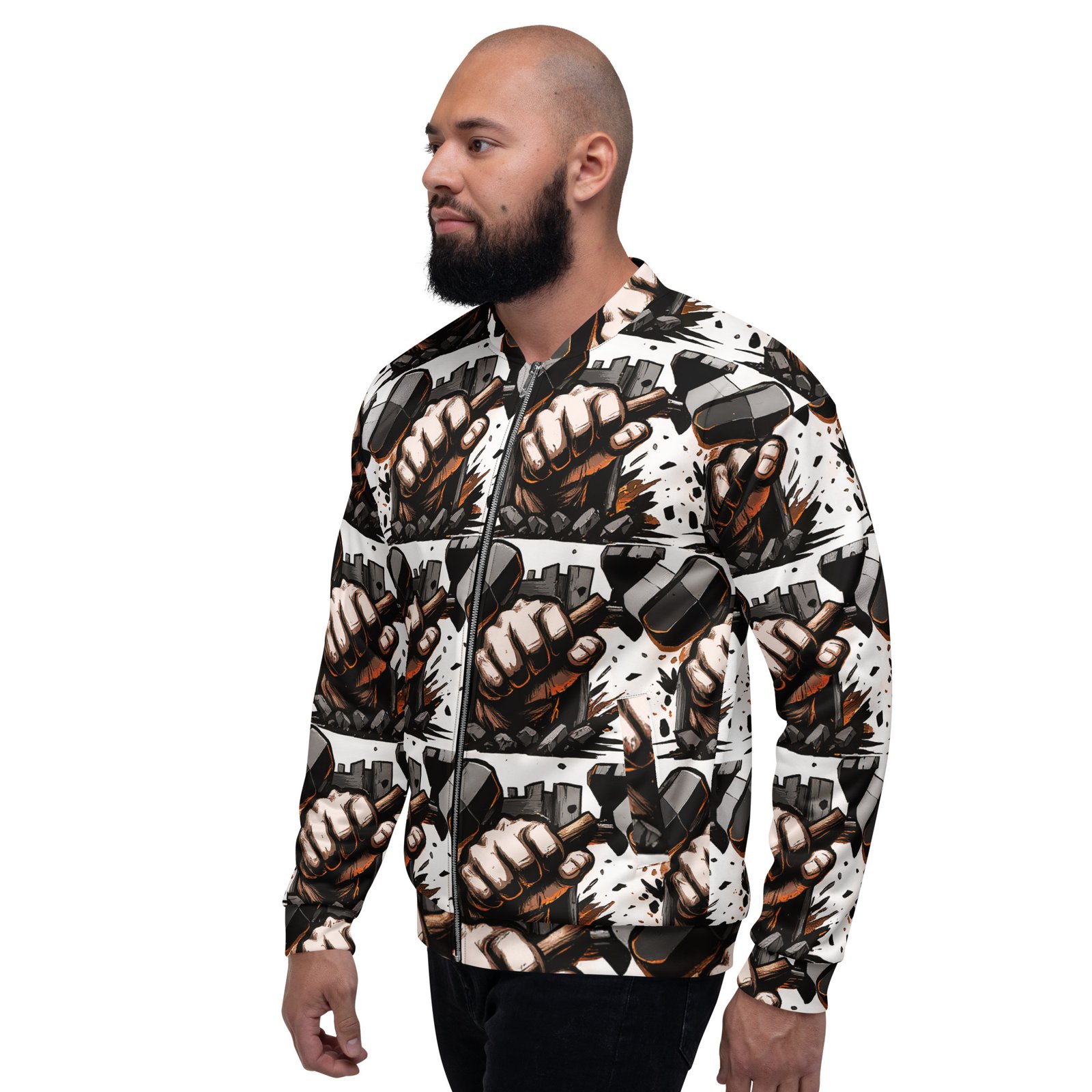 Męska bluza bomber z grafiką zaciśniętej pięści przebijającej kamienny mur| Zarn.pl Męska bluza bomber z grafiką zaciśniętej pięści przebijającej kamienny mur - obrazek 8