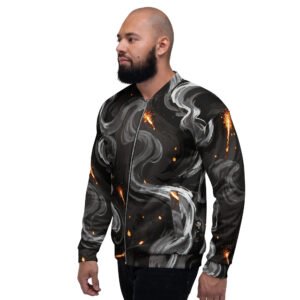 męska bluza bomber z grafiką abstrakcyjnych smug dymu i iskier